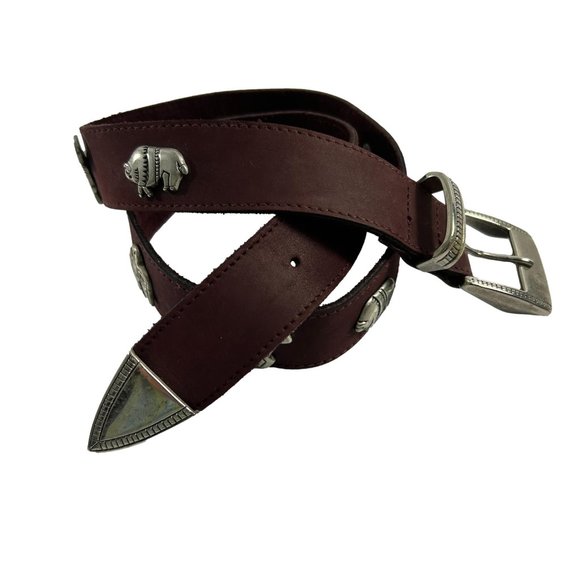 Unbranded Accessories - Vintage Brown Leather Belt Size S/M Southwestern Silver Tone Conchos
